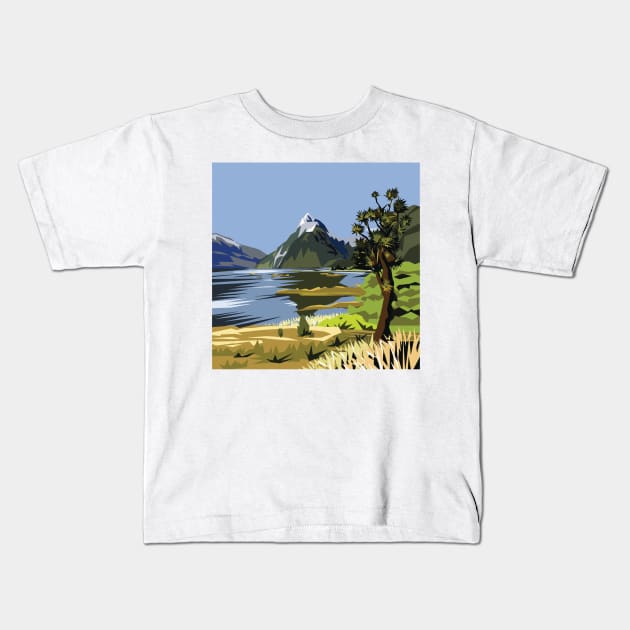 Mitre Peak, MIlford Sound, NZ Kids T-Shirt by irajane